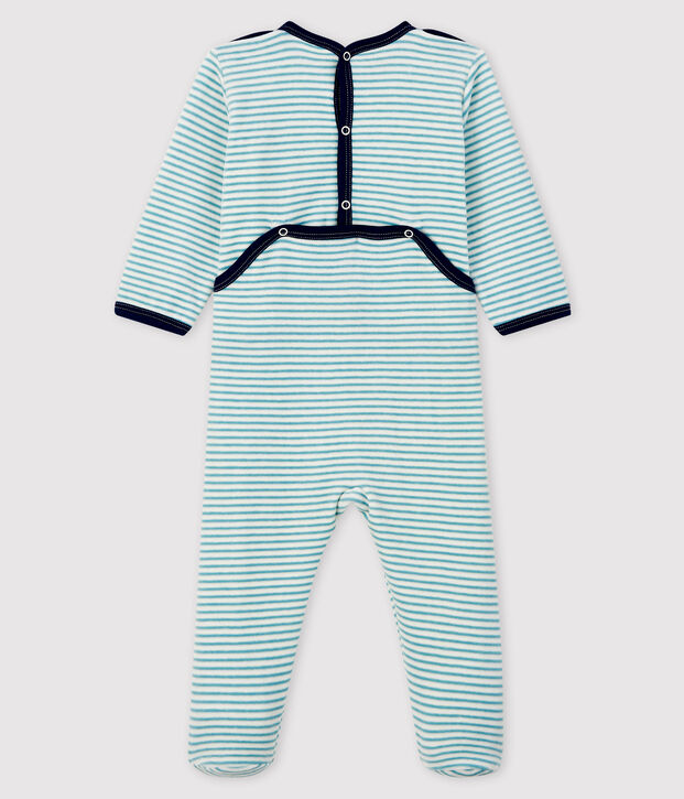 Baby-Strampler aus Nicki mit Streifen weiss/blau