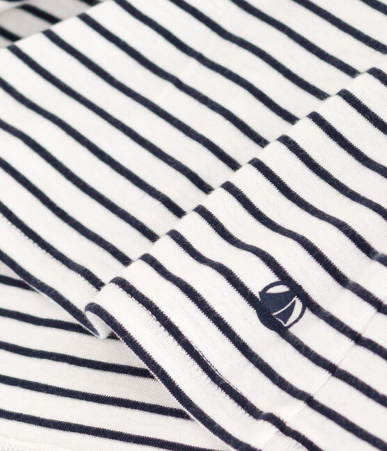 Langärmeliges Damen-T-Shirt "L'Iconique" aus gestreiftem Rippstrick weiss MARSHMALLOW/blau SMOKING