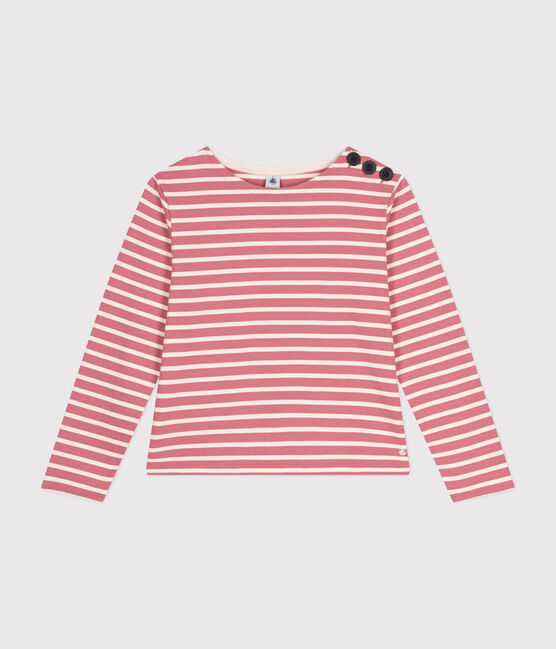 Geknöpftes Damen-Streifenshirt "Marinière" aus Baumwolle rosa ROSEWOOD/ AVALANCHE