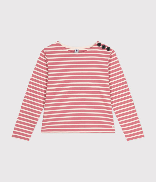 Gekn&ouml;pftes Damen-Streifenshirt Marini&egrave;re aus Baumwolle rosa/naturfarben