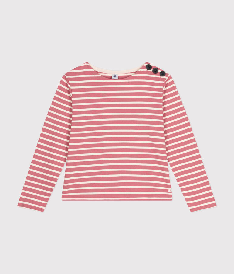 Gekn&ouml;pftes Damen-Streifenshirt Marini&egrave;re aus Baumwolle rosa/naturfarben