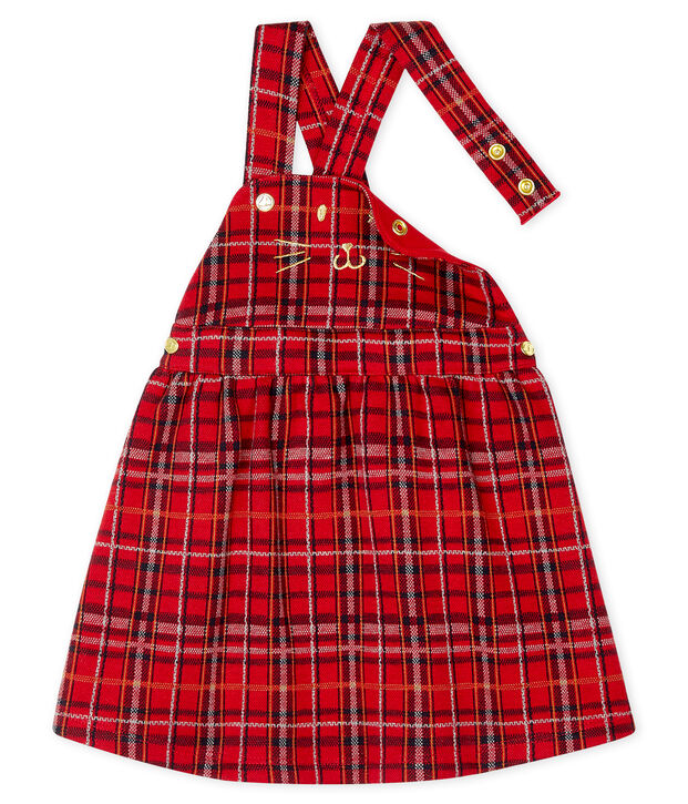 Kariertes Baby-Latzkleid f&uuml;r M&auml;dchen rot/vielfarbig