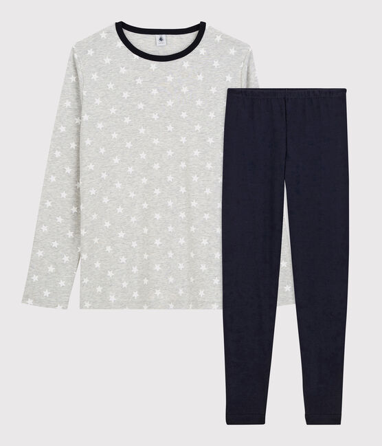 Kinderpyjama aus Baumwolle mit Sternen-Motiv für Jungen grau BELUGA/weiss MARSHMALLOW