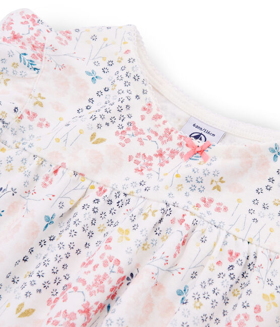 Rippstrick-Kurzpyjama für kleine Mädchen weiss MARSHMALLOW/weiss MULTICO