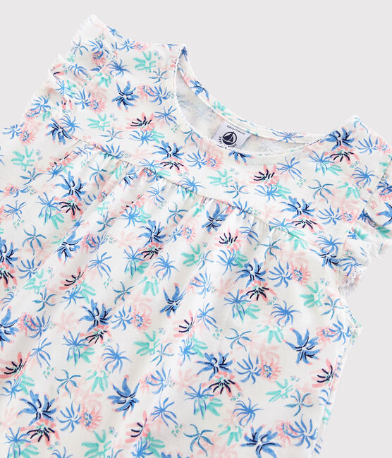 Kinder-Kurzpyjama aus feiner Baumwolle mit Windröschenmotiv für Mädchen weiss MARSHMALLOW/weiss MULTICO