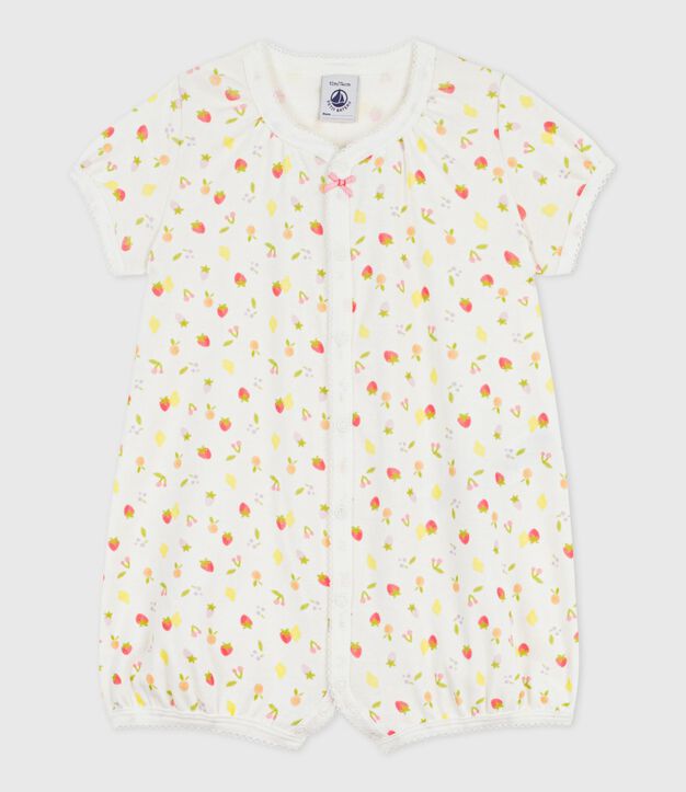 Baby-Kurzoverall aus Baumwolle mit Fruchtmotiv weiss/rosa
