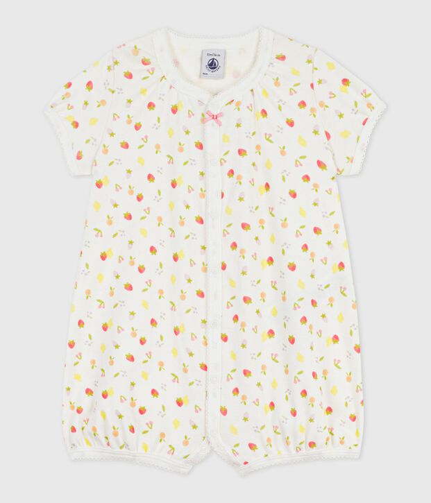 Baby-Kurzoverall aus Baumwolle mit Fruchtmotiv weiss/rosa