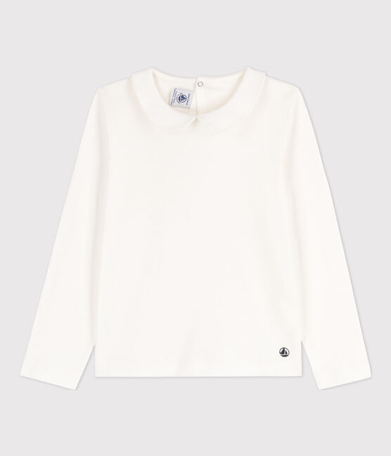 Langärmeliges Kinder-T-Shirt aus Baumwolle für Mädchen weiss MARSHMALLOW
