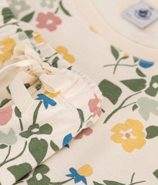 Damen-Pyjama, Shorts und T-Shirt aus Baumwolle mit Blumenmuster weiss AVALANCHE/ MULTICO
