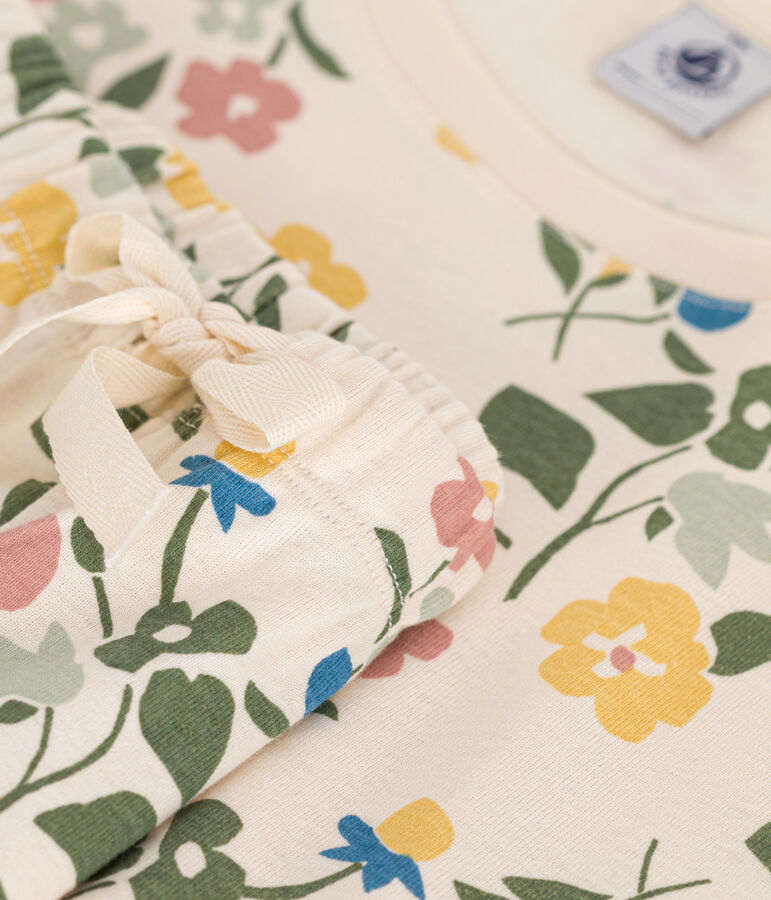 Damen-Pyjama, Shorts und T-Shirt aus Baumwolle mit Blumenmuster naturfarben/vielfarbig