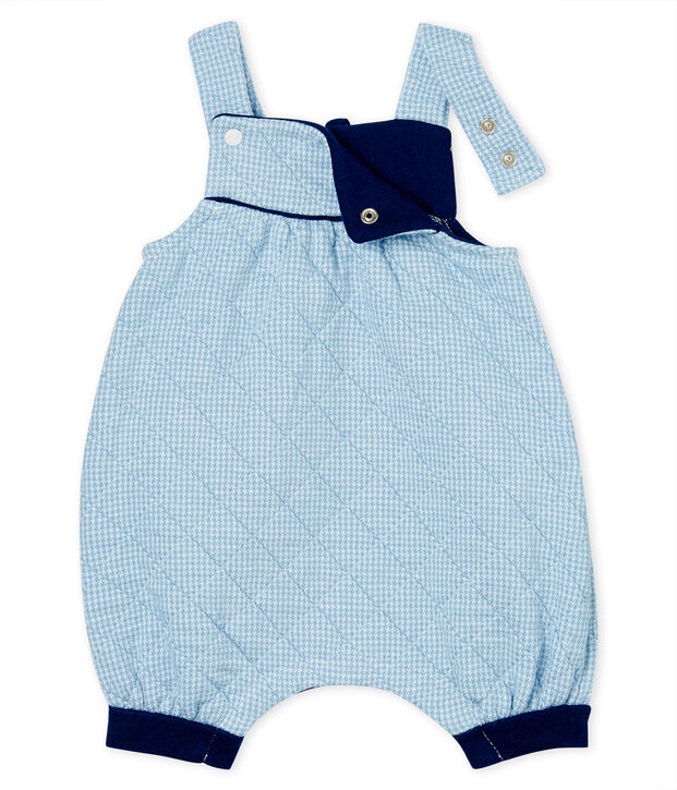 Kurze Baby-Latzhose aus gestepptem Doppeljersey blau/weiss