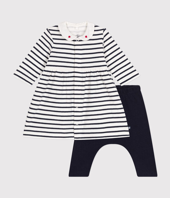 Baby-Kleid und Leggings aus Baumwolle weiss MARSHMALLOW/blau SMOKING