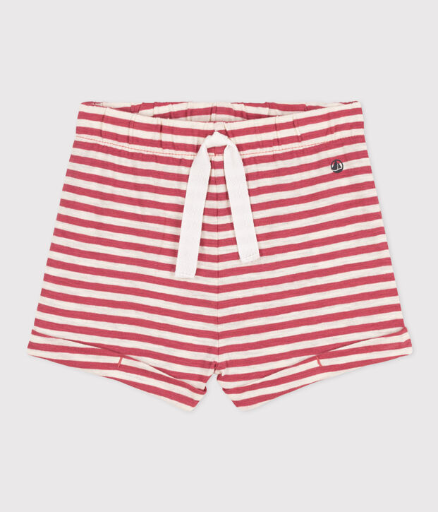 Baby-Shorts aus gestreiftem geflammtem Jersey rosa/naturfarben
