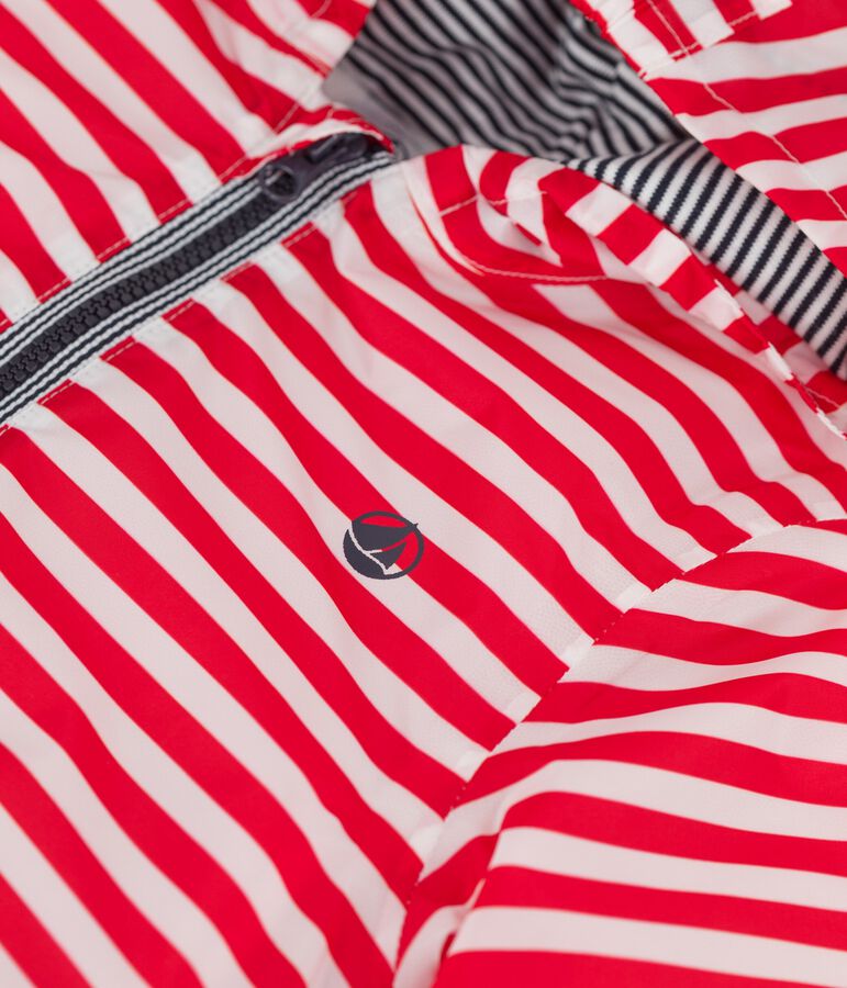 Warme Baby-Windjacke aus recyceltem Polyester rot/weiss