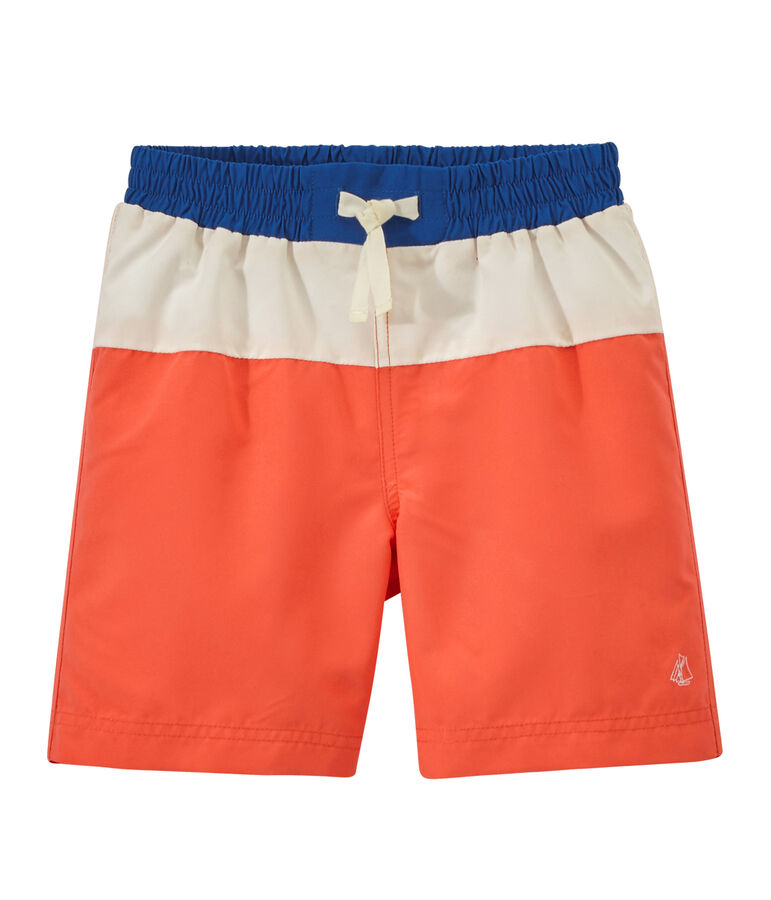Jungen-Badeshorts im Color-Blocking-Design orange/weiss/blau