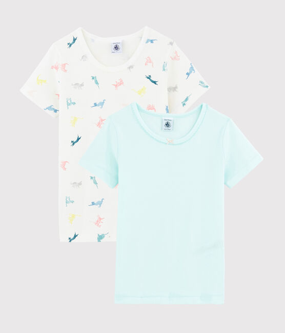 2er-Set kurzärmelige T-Shirts mit buntem Katzen-Motiv für Mädchen variante 1
