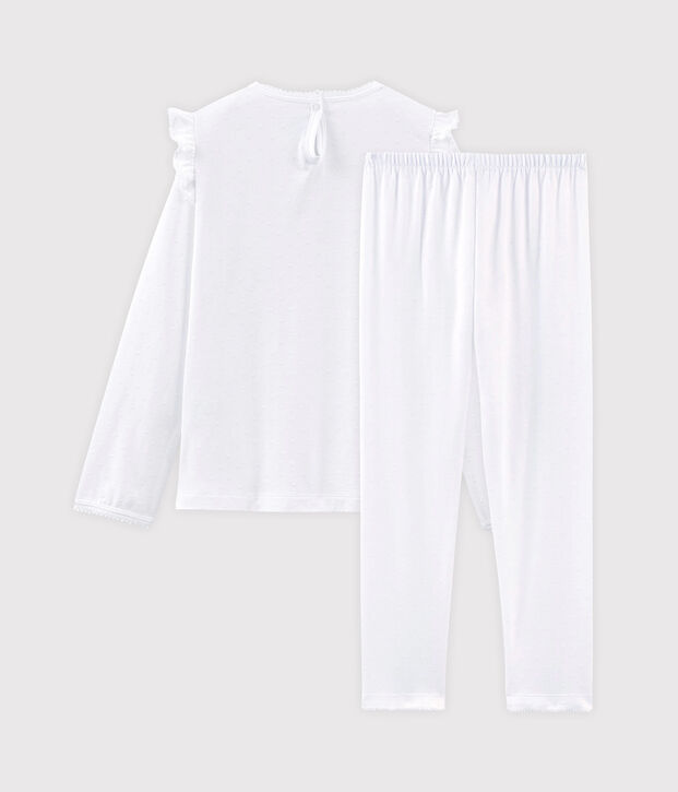 Kinderpyjama aus d&uuml;nner Baumwolle f&uuml;r M&auml;dchen weiss