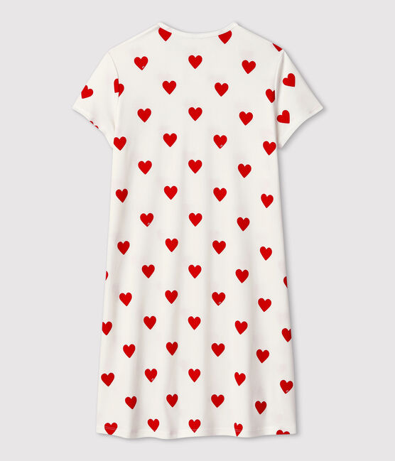 Kindernachthemd aus Baumwolle mit Herzmotiv für Mädchen weiss MARSHMALLOW/rot TERKUIT