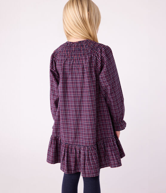 Langärmeliges Kinder-Kleid aus Flanell mit Karomuster blau SMOKING/weiss MULTICO