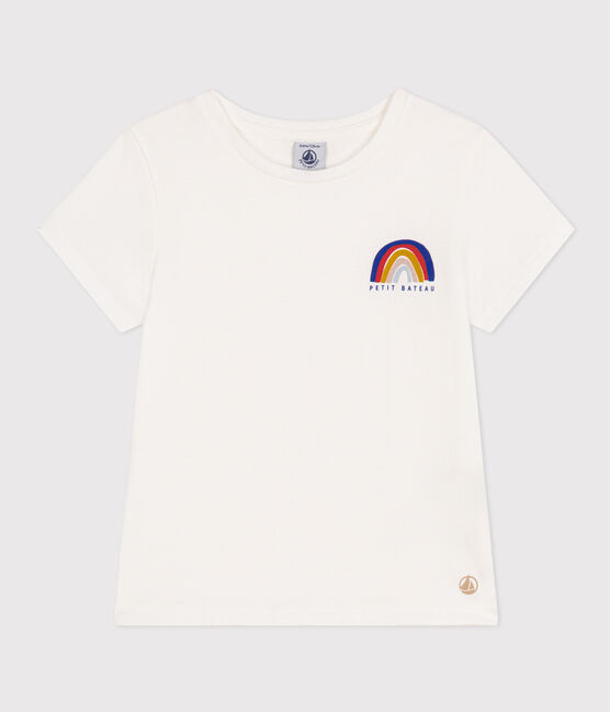 Mädchen-T-Shirt aus leichtem Jerseystoff weiss MARSHMALLOW