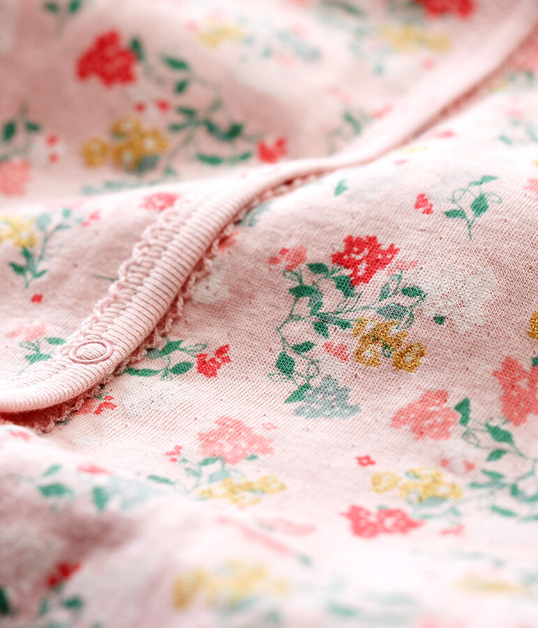 Flauschiger Baby M&auml;dchen Strampler ohne Fu&szlig; rosa/vielfarbig
