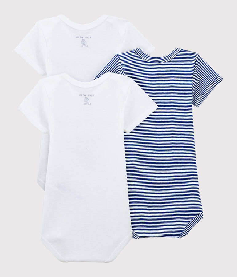 3er-Set kurz&auml;rmelige, wei&szlig;e Baby-Bodys Serge Bloch vielfarbig