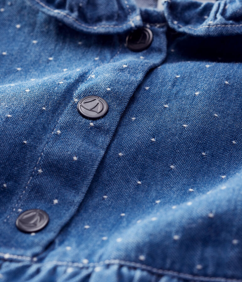 Baby-Kleid aus hellem Denim mit Polka-Dot-Muster f&uuml;r M&auml;dchen blau