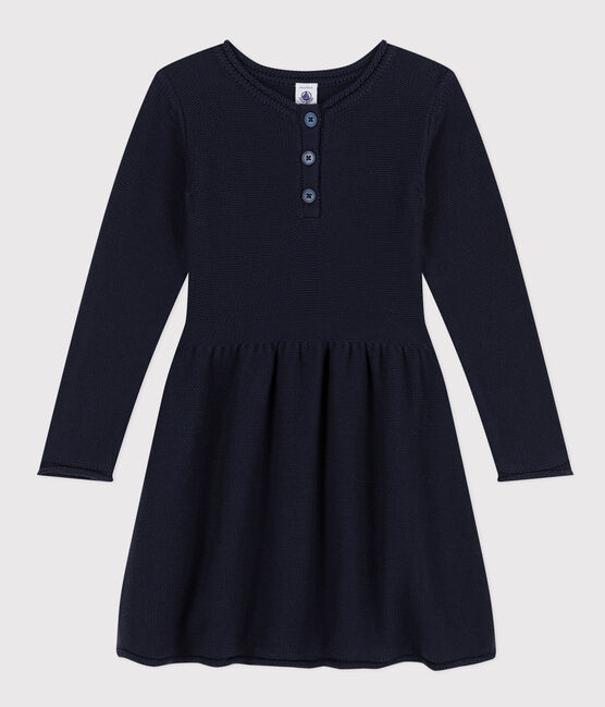 Langärmeliges Strickkleid für Mädchen blau SMOKING
