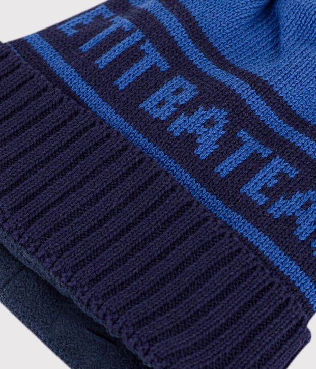 Kinder Jacquard-Strickm&uuml;tze mit Fleecefutter blau/blau