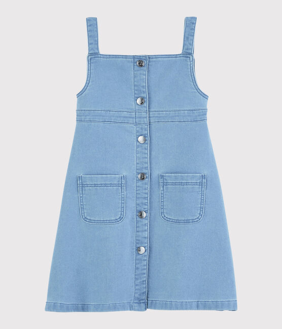 Kinder-Latzkleid aus Denim-Molton für Mädchen blau DENIM CLAIR