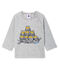 Langärmeliges Baby-T-Shirt für Jungen mit Milleraies-Ringelmuster grau SUBWAY/weiss MARSHMALLOW