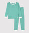 Snugfit-Kinderpyjama aus Bio-Baumwolle mit Ringelstreifen für Jungen grün PIVERT/weiss MARSHMALLOW