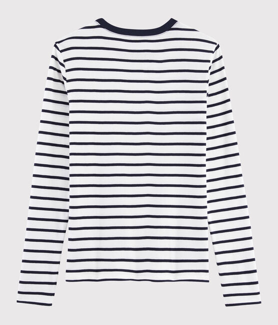 Damen-T-Shirt mit Rundhalsausschnitt weiss MARSHMALLOW/blau SMOKING