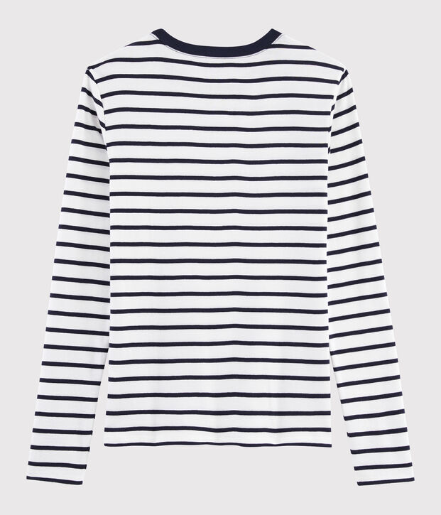Damen-T-Shirt mit Rundhalsausschnitt weiss/blau