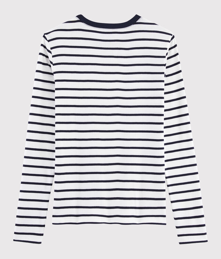 Damen-T-Shirt mit Rundhalsausschnitt weiss/blau