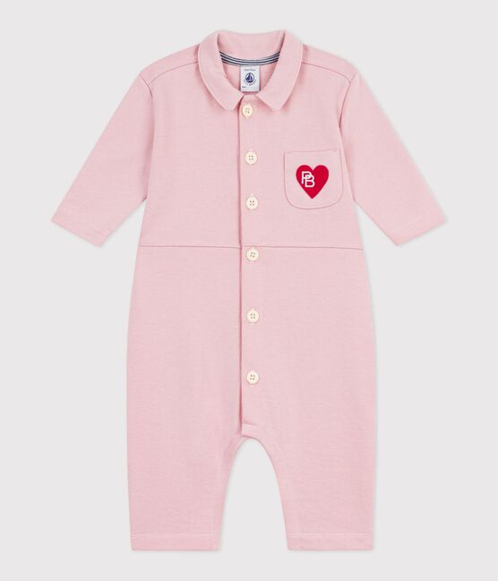 Langer Baby-Overall aus einfarbiger Baumwolle im Tankwart-Stil rosa JOLI
