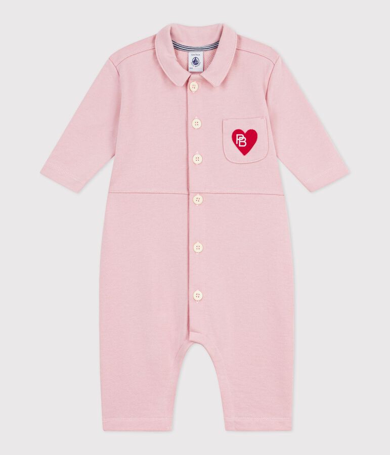 Langer Baby-Overall aus einfarbiger Baumwolle im Tankwart-Stil rosa