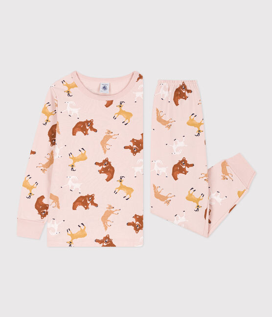 Pyjama aus Molton mit Tiermotiv rosa SALINE/weiss MULTICO