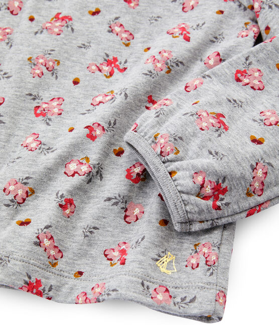Langärmeliges Kinder-T-Shirt Mädchen grau BELUGA/weiss MULTICO