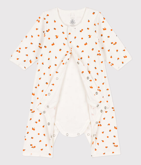 Baby-Bodyjama aus Baumwolle weiss MARSHMALLOW/ ORANGE