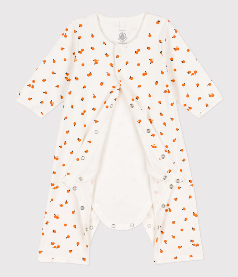 Baby-Bodyjama aus Baumwolle weiss/ORANGE