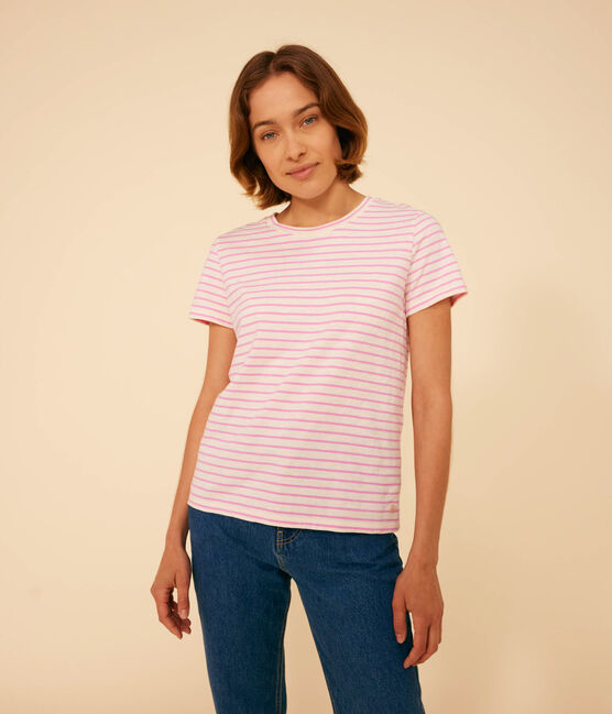 Damen-T-Shirt Le Droit aus Baumwolle, mit Rundhalsausschnitt und Streifen AVALANCHE/ SHOCKING