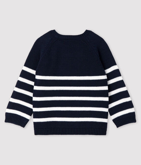 Gestreifter Baby-Pullover mit Muster für Jungen blau SMOKING/weiss MARSHMALLOW