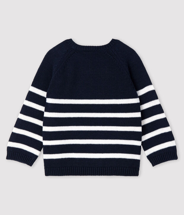 Gestreifter Baby-Pullover mit Muster f&uuml;r Jungen blau/weiss