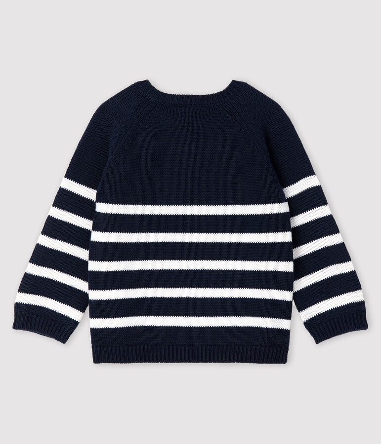 Gestreifter Baby-Pullover mit Muster f&uuml;r Jungen blau/weiss