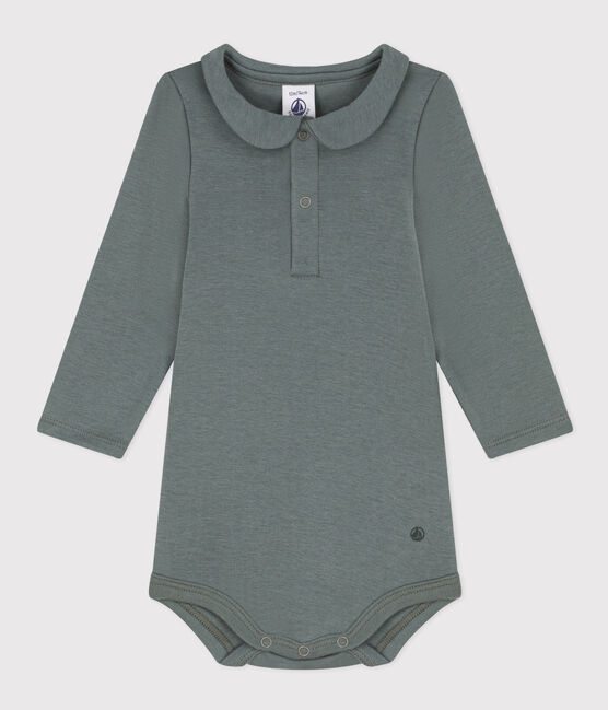 Langärmeliger Baby-Body aus Baumwolle mit Kragen grün THUYA
