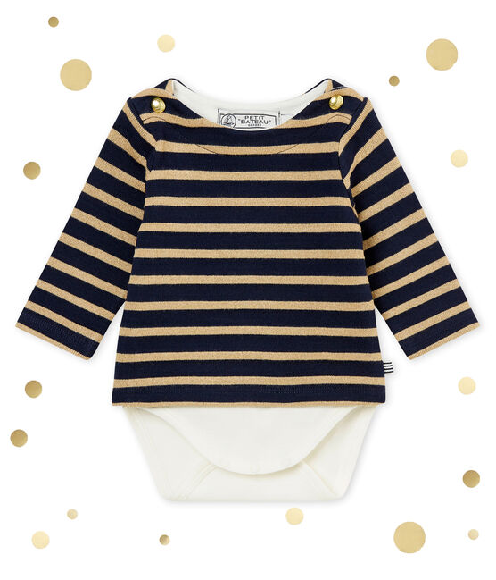 Glitzerndes Baby-Bodykleid für Mädchen blau SMOKING/braun BRINDILLE BRILLANT