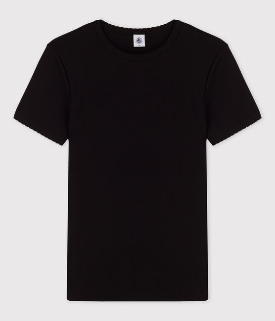 Damen-T-Shirt L’ICONIQUE aus Baumwolle mit Mäusezähnchen schwarz NOIR