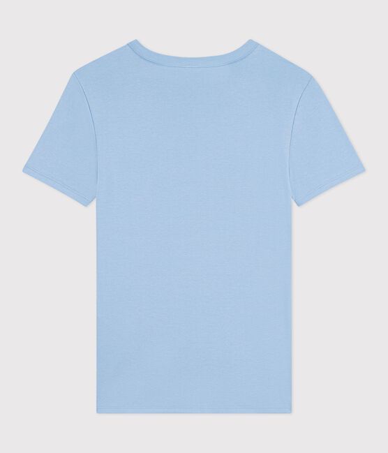 Kurzärmeliges Damen T-Shirt aus einfarbiger Baumwolle blau FLO
