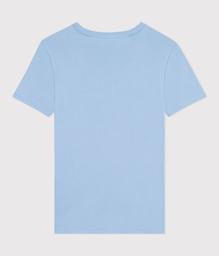 Kurz&auml;rmeliges Damen T-Shirt aus einfarbiger Baumwolle blau